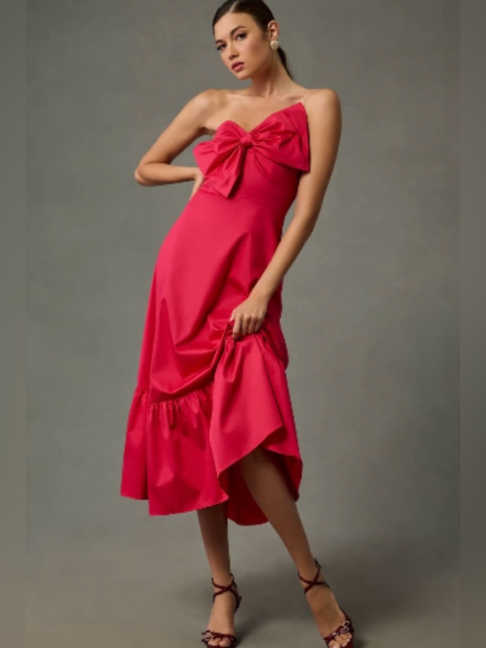 NWT Anthropologie Hutch Hot Pink Bow Strapless Holiday Party Dress Size 2